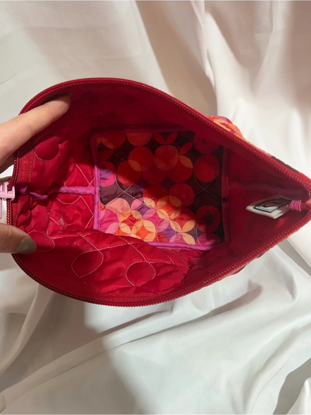 Cinda b Pink & Red Quilted Cosmetic Pouch
